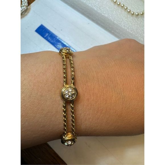 Signed Swarovski Gold Tone Crystal Bracelet - Picture 9 of 9